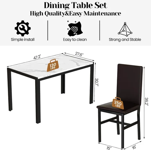 Miniatura 2 de DKLGG Juego de 4 mesas de comedor para 4, juego de 4 mesas y sillas de cocina de mármol sintético, moderno juego de mesa de comedor de 5 piezas