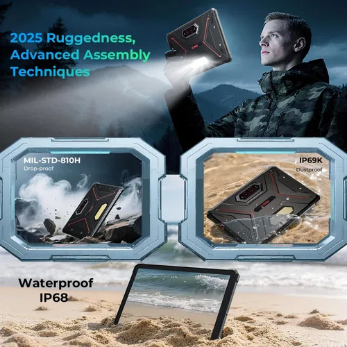 Miniatura 7 de HOTWAV R9 Ultra 5G Tablet resistente, 24GB + 512GB/TF 2TB Android 15 Tablet con lápiz óptico, tabletas impermeables 2K FHD+ de 11 pulgadas, Rojo