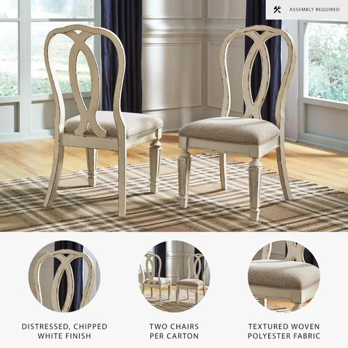 Miniatura 4 de Signature Design by Ashley Realyn French Country - Silla de comedor con respaldo de cinta, 2 unidades, color blanco astillado