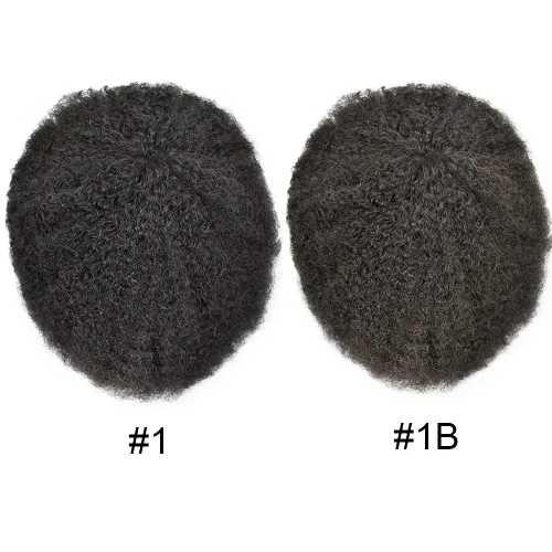 Miniatura 4 de Afro Toupee para hombres negros, duradero sistema de reemplazo de cabello con base de piel de polietileno completo para afroamericanos inyectados PU