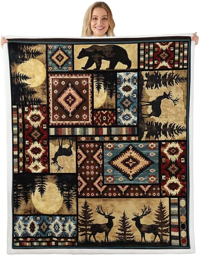 Miniatura 26 de Erosebridal Manta de vellón de animales del bosque, 40 x 50 pulgadas, con temática de caza de osos, ciervos, lobos, manta de felpa mullida
