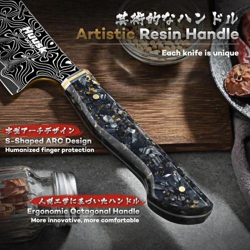 Miniatura 3 de Huusk Cuchillo de chef japonés de Damasco – Cuchillo de cocina ultra afilado Damasco VG-10, cuchillos Santoku profesionales con mango ergonómico