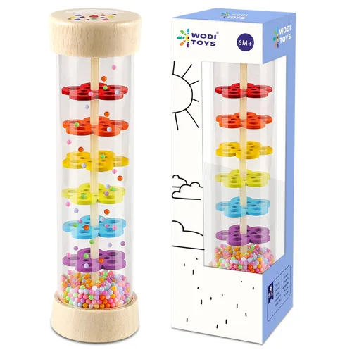LOOIKOOS Rainmaker - Palo de lluvia de madera de 7 pulgadas, juguetes Montessori para bebés de 6-12 meses, sonajero de bebé, juguete de desarrollo
