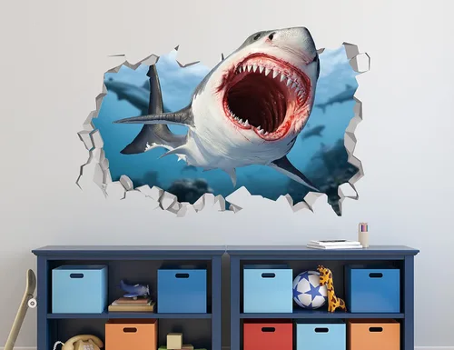 Miniatura 3 de Calcomanía de pared 3D de tiburón – Adhesivo decorativo para pared – Vinilo decorativo de pared extraíble MR1344