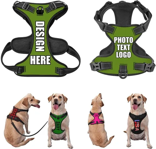 Miniatura 27 de Arnés para perro personalizado con nombre y número de teléfono, chaleco personalizado para perro, arnés reflectante ajustable para mascotas, beige, S