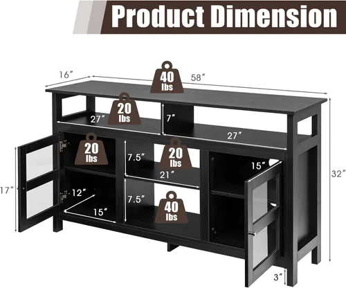 Miniatura 3 de Tangkula Soporte de TV de granja para televisores de hasta 65 pulgadas, mesa consola de TV de madera con 2 gabinetes y 4 estantes, muebles de sala