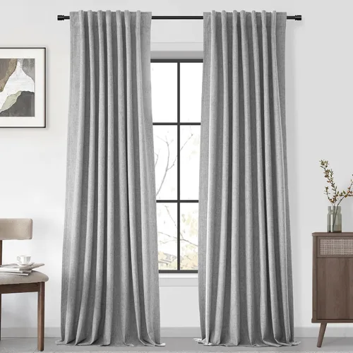 Miniatura 25 de UHITECH Cortinas cortas de lino de 24 pulgadas de largo para ventanas pequeñas de granja, cortinas opacas modernas para sala de estar, pestañas