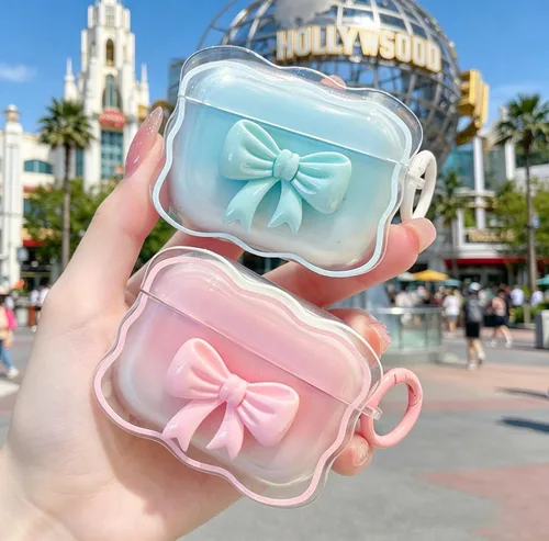 Miniatura 2 de Bonita funda transparente para AirPods Pro 2/1 Gen, diseño de lazo 3D femenino, funda protectora y a prueba de golpes de TPU suave Kawaii para Apple