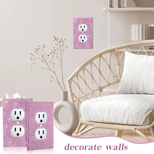 Miniatura 5 de Kathfly 10 fundas de enchufe de diamantes de imitación rosas, placas de pared decorativas brillantes para enchufes eléctricos, cubiertas de enchufe