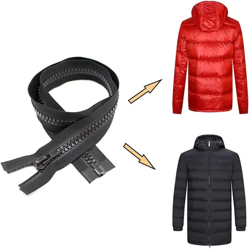 Miniatura 4 de YaHoGa 2 cremalleras separadoras #10 de 8 pulgadas para coser abrigo, chaqueta de invierno, color negro, resistente, grandes cremalleras de plástico