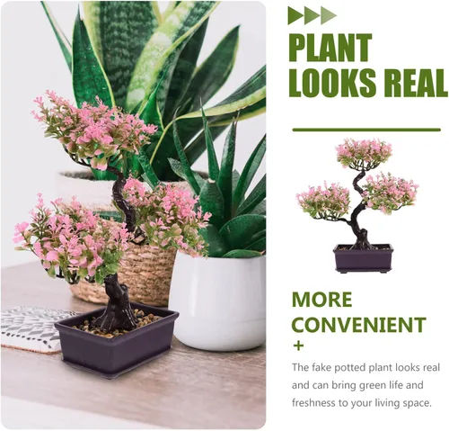Miniatura 4 de Cabilock Árbol de bonsái artificial, decoración de bonsái artificial, modelo de planta verde artificial, planta en maceta para el hogar, mesa, Rosa