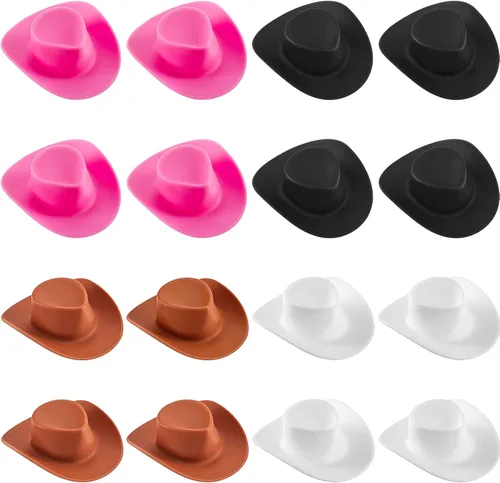 Skylety 20 piezas de sombreros de vaquero y vaquera de plástico en miniatura occidental pequeños para muñecas, lindos sombreros de muñeca,