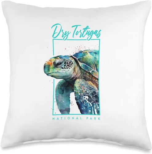 Dry Tortugas National Park Watercolor Sea Turtle Portrait Throw Pillow