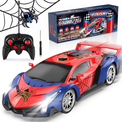 Growsland Coche de Control Remoto para Niños, Coches RC para Niños 1:18 Vehículo Eléctrico Juguete Coche de Carreras Hobby con Luces y Controlador,