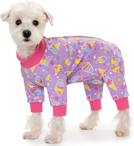 Miniatura 14 de Traje de recuperación a rayas para perros, mameluco para cachorros después de la cirugía para perros hembras y machos, pijama de manga larga tipo