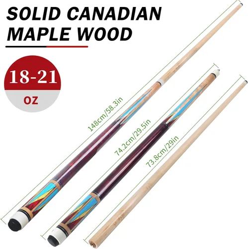 Miniatura 5 de Pool Cues Stick,3 in 1 Adjustable Maple Pool Cue Stick Sets Cue Sticks 58 inch Pool Cues Adult Canadian Maple Wood Billiard Stick with Carry Case 4