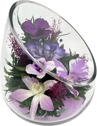 Miniatura 7 de Fiora Flower - Elegante arreglo de orquídeas en jarrón de vidrio Orquídeas reales preservadas que duran 5 años Ideal para decoración del hogar