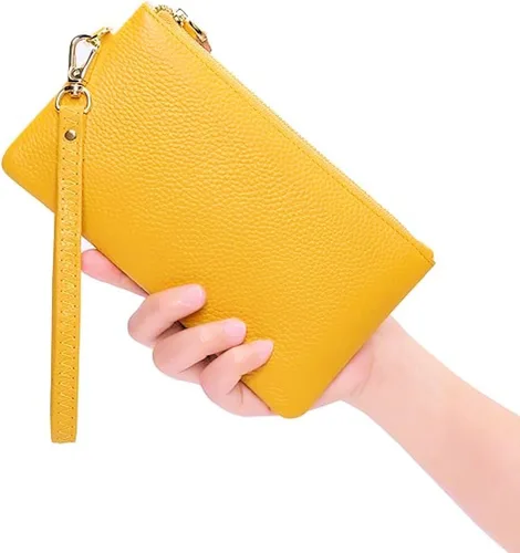 Miniatura 2 de Cartera de cuero delgada con bloqueo RFID para mujer, Amarillo Dorado
