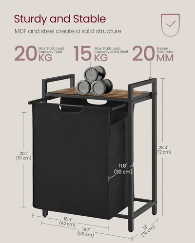 Miniatura 7 de VASAGLE Cesta de lavandería, cesta de ropa, clasificador de ropa con bolsa extraíble y removible, estante, estructura metálica, 17.2 galones (65 L)