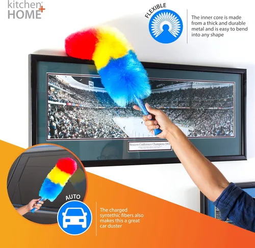 Miniatura 5 de Kitchen + Home - Plumero estático de arcoíris de 23 pulgadas, plumero electrostático que atrae el polvo como un imán