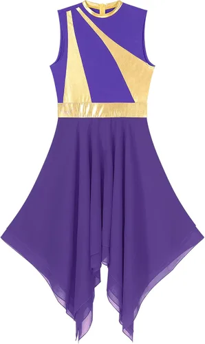 Miniatura 5 de Women's Asymmetrical Praise Dance Costume Sleeveless Color Block Lyrical Modern Dance Dress
