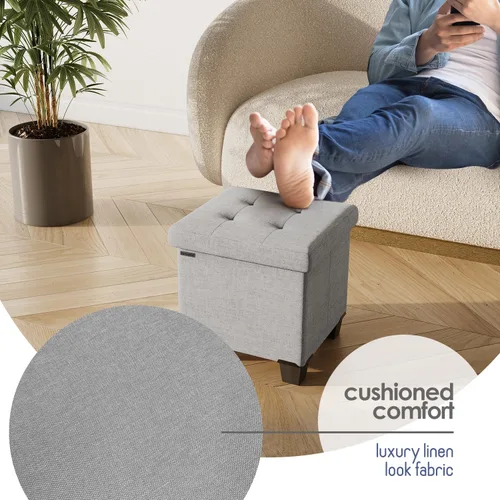Miniatura 7 de Cubo otomano de almacenamiento con cubo pequeño, otomana cuadrada de 15 pulgadas con almacenamiento para sala de estar y dormitorio, reposapiés