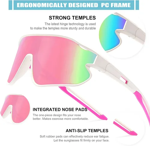 Miniatura 23 de YUNBLL&KO Gafas de sol para niños, gafas de sol de béisbol para jóvenes, TR90, marco ligero, UV400, gafas de sol deportivas para ciclismo para niñas