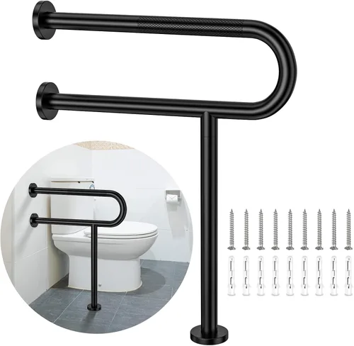 Miniatura 14 de Riel de Soporte para Inodoro de 23.4 x 28 Pulgadas, Munzong Barra de Agarre Cromada Antideslizante para Personas con Discapacidad para Baño, Cromo