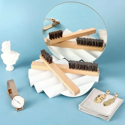 Miniatura 6 de Patelai Juego de 6 esmaltes de plata, 4 cepillos de pelo de caballo de limpieza de madera de plata con 2 piezas de tela pulida, kit de limpieza