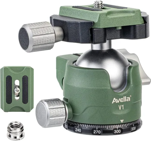AVELLA V1 - Trípode de cámara DSLR con cabezal de bola de 38MM, giro de 360 grados, diseño de ranura en U, para cámaras Canon Nikon Sony Olympus