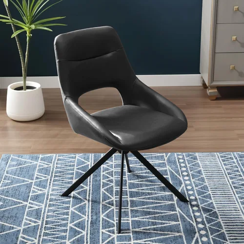 Miniatura 8 de Juego de 1 silla de escritorio moderna de mediados de siglo, sin ruedas, silla de comedor giratoria de piel sintética con patas de metal, silla Negro