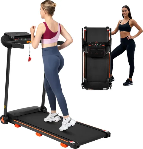 Miniatura 11 de Cinta de correr plegable resistente para uso doméstico, máquina eléctrica para correr, trotar y caminar con soporte para dispositivos, inclinación