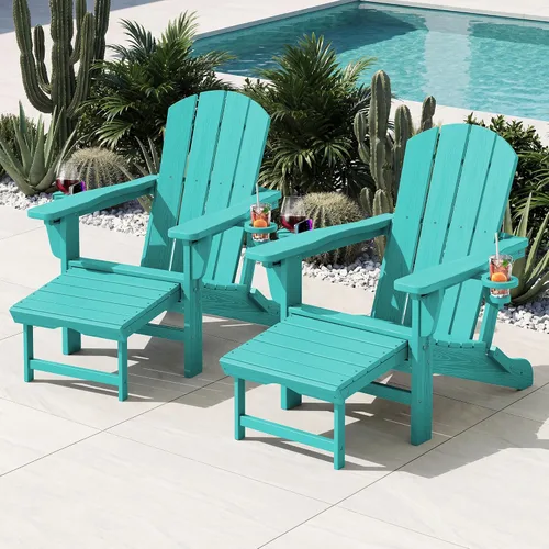 Miniatura 2 de KINGYES Silla Adirondack plegable ajustable con otomana y 2 portavasos, silla reclinable Adirondack HDPE con reposapiés, Aruba