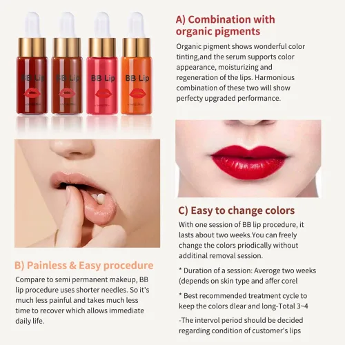 Miniatura 5 de BB Lips - Kit de suero semipermanente, tratamiento de maquillaje semipermanente, suero labial BB para pigmento labial, incluye pigmentos labiales
