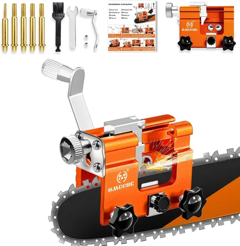 Miniatura 10 de Kit de plantilla de afilador de motosierra, herramienta de afilado de motosierra portátil con 3 piedras de moler y cepillo de limpieza, afilador