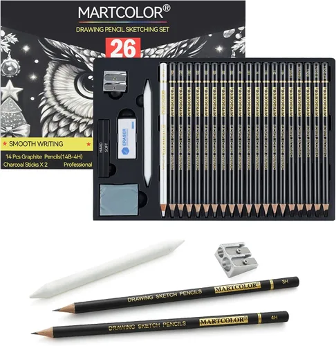 Miniatura 11 de MARTCOLOR Juego de lápices de dibujo, 12 lápices de grafito (14B - 2H), ideal para dibujar arte, bocetos, sombreado, lápices de artista
