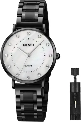 SKMEI Women Watches Diamond Big Face Thin Slim Stainless Luxury Fashion Analog Quartz Waterproof Dress Casual Simple Ladies Female Rose Gold