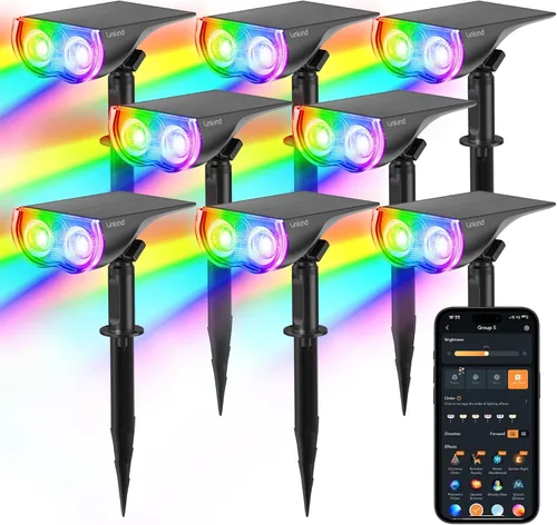 Miniatura 11 de Linkind Focos solares inteligentes para exteriores SL5C, luces solares para exteriores, luz blanca fría/cálida y cambio de color, APP/control de voz