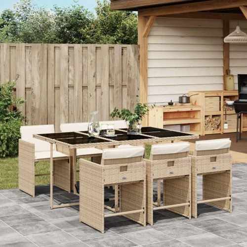 Miniatura 29 de 11-Piece Brown Poly Rattan Patio Dining Set with Cream Cushions Outdoor Furniture Foldable Chairs Tempered Glass Table for Garden Backyard Patio