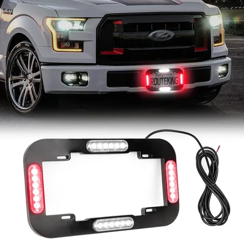 Miniatura 9 de Luces estroboscópicas de 13.5 pulgadas con 24 luces LED para matrícula, impermeable, marco de matrícula, luces de advertencia amarillas ámbar