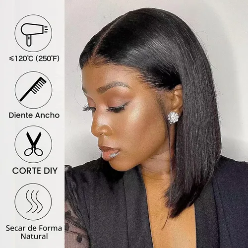 Miniatura 6 de Peluca Bob de 10 Pulgadas de Cabello Humano, Pelucas Frontales de Encaje HD 13x4 de Cabello Humano Pre-Desplumadas, Peluca Bob Corta, Pelucas