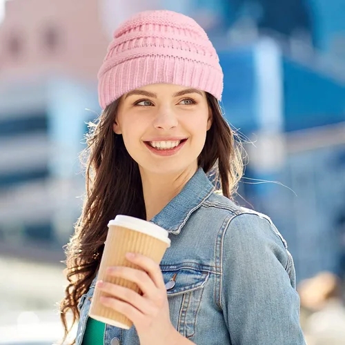Miniatura 5 de Gorro de invierno para mujer, sombrero de protección para el cabello, gorro de punto cable suave, gorro de nieve con forro de satén para mujer