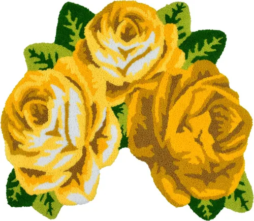 Miniatura 7 de Alfombrilla Abreeze con 4 rosas, alfombrillas con diseño de flores azul, hecha a mano, antideslizante (no se desliza), alfombrilla moderna, de puede