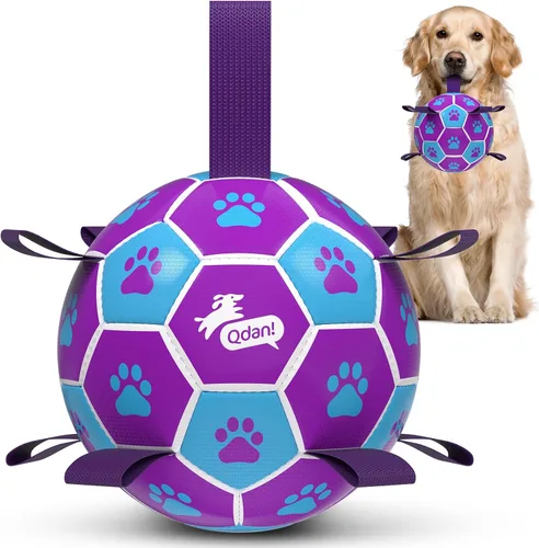 Miniatura 17 de QDAN Pelota de fútbol para perros con correas, juguetes interactivos de forcejeo, juguete de cumpleaños para cachorros, juguete acuático, para rojo