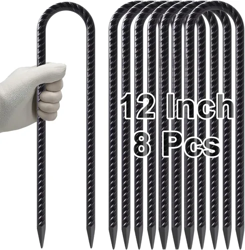 Miniatura 20 de VVOKGO Estacas de Varilla Corrugada de 16 Pulgadas con Gancho en J de Servicio Pesado para Cerca de Eslabones de Cadena, 16 Piezas de Picos Largos
