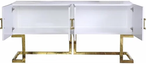 Miniatura 4 de Meridian Furniture Beth Collection Modern Aparador de buffet contemporáneo, base de acero inoxidable dorado intenso, acabado lacado blanco, 64