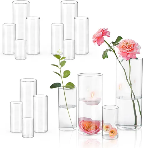 Miniatura 8 de Jarrones cilíndricos de vidrio pequeños de 5 pulgadas para centros de mesa 12 piezas de jarrones de flores transparentes para decoraciones de 5.0