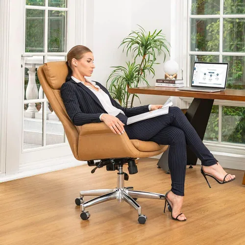 Miniatura 4 de Glitzhome Silla de oficina ejecutiva moderna, silla de escritorio ergonómica de piel sintética con respaldo alto, silla de oficina giratoria