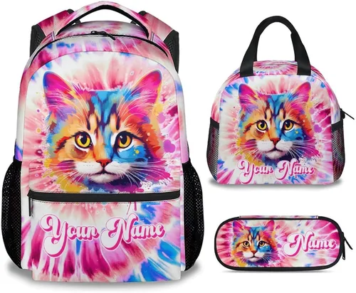 Miniatura 11 de UNIKITTY Mochila para niños con nombre personalizado, juego de 3 piezas con bolsa de almuerzo y estuche para lápices, bolsa escolar de 17 pulgadas