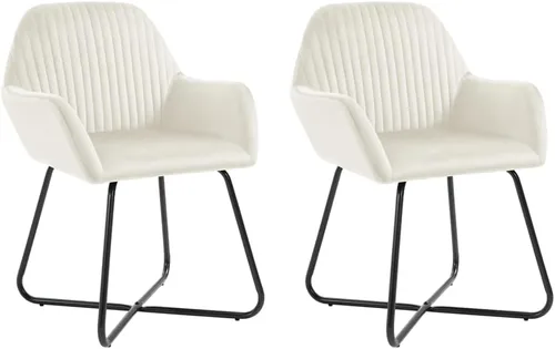 Dining Chair Set of 2 Cream Velvet Upholstered Chairs with Sturdy Steel Frame and Ergonomic Design for Dining Room Kitchen and Living Room Cream a
